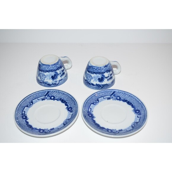Vtg Blue Willow Demitasse Cup & Saucer blue & white set of 2 Love Birds - Picture 9 of 10